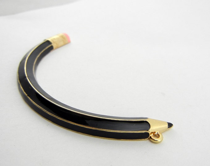 Curved Black Epoxy Gold-tone Pencil Pendant