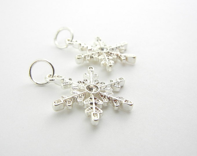 Pair of Bright Silver-tone Snowflake Charms