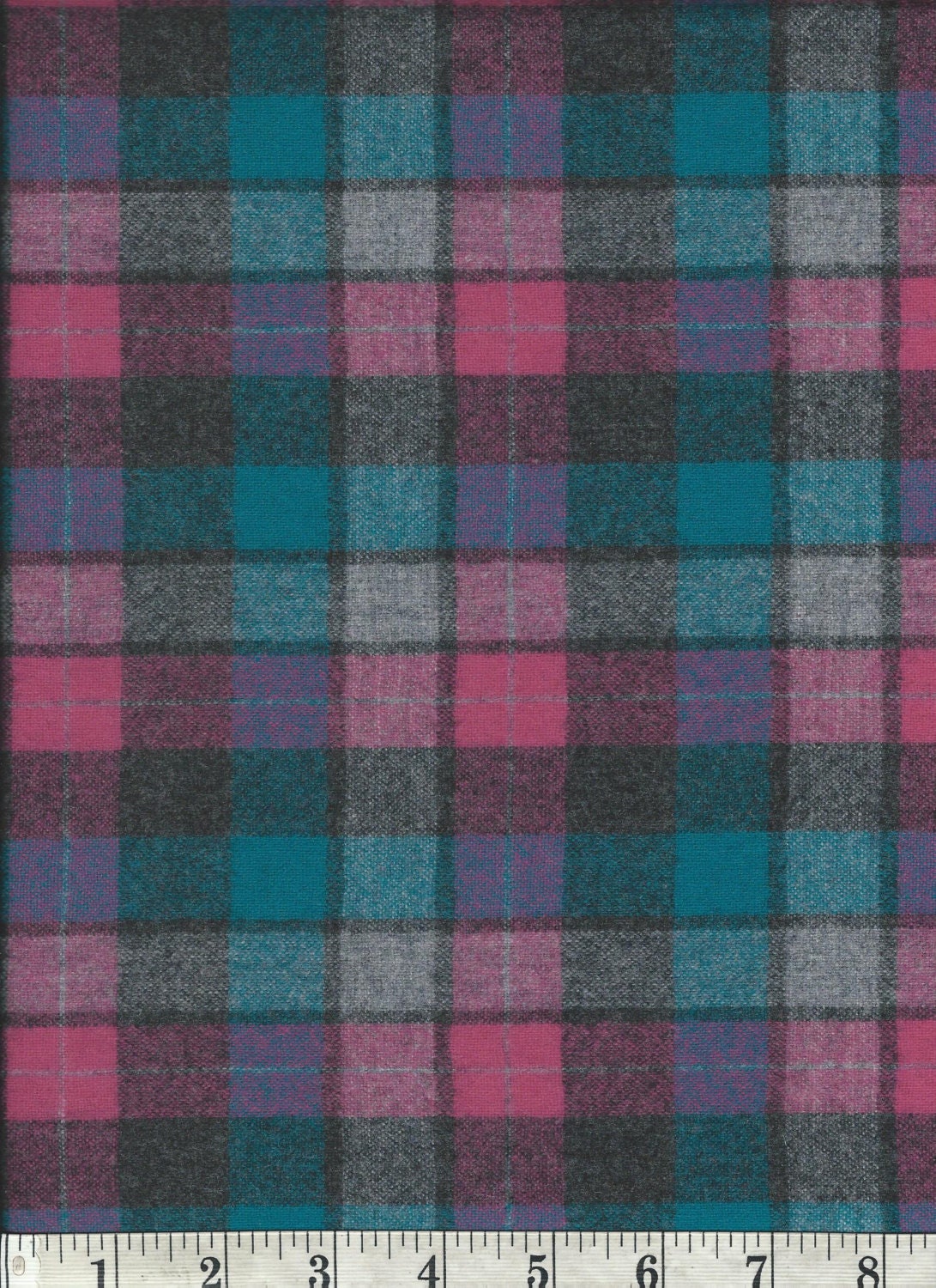 PENDLETON Pink Gray Turquoise Plaid  Flannel  Wool  Fabric  