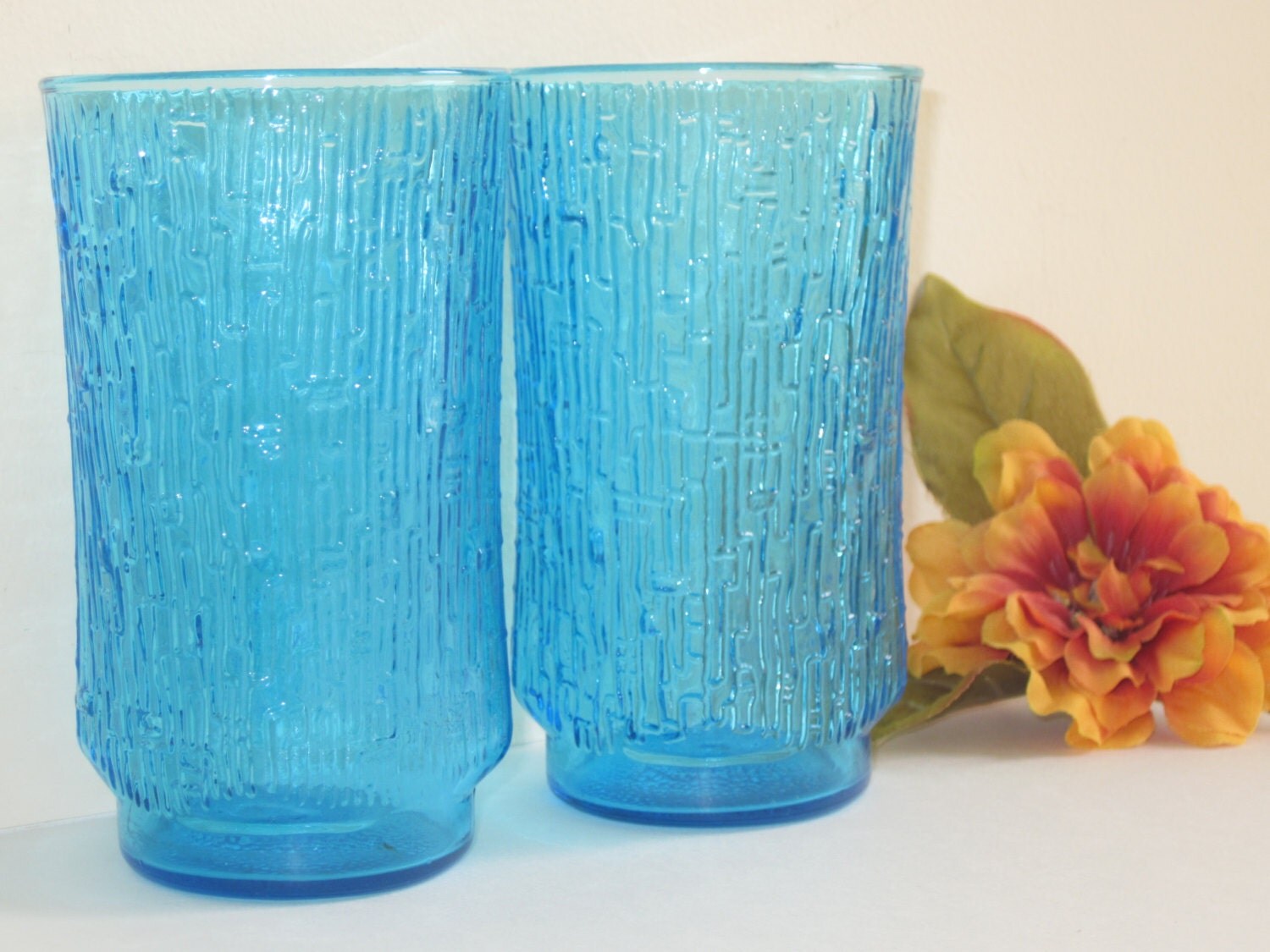 Vintage Anchor Hocking Pagoda Style Blue Juice Glasses Set Of 2 Haute