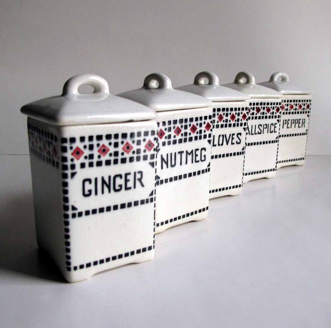 Vintage Czechoslovakia Czech Porcelain Spice Canisters Set of