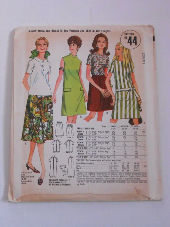 quaker dress pattern Oats 16 M 18 Large 44 Vintage Dress 60s Quaker McCalls Size Pattern