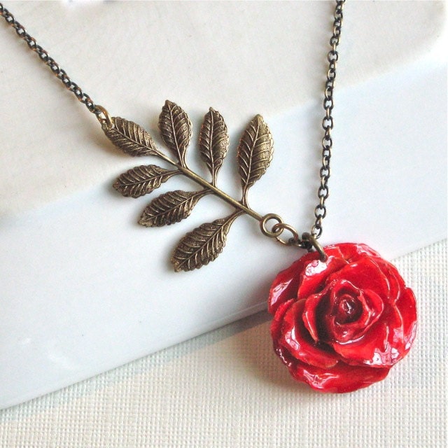 Real Red Rose Necklace Flower Jewelry Natural Preserved
