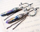 Aurora. Rustic Cosmic earrings with rainbow titanium quartz points.