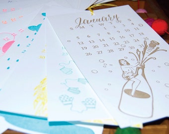 SALE-2014 Limited Edition Wall OR Desk Letterpress Printed Calendars
