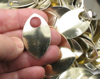 20+ Light Gold Large Scales, Shiny Anodized Aluminum, 9mm Hole, Lightweight Leaf Shaped Stamping Blanks, Slightly Curved