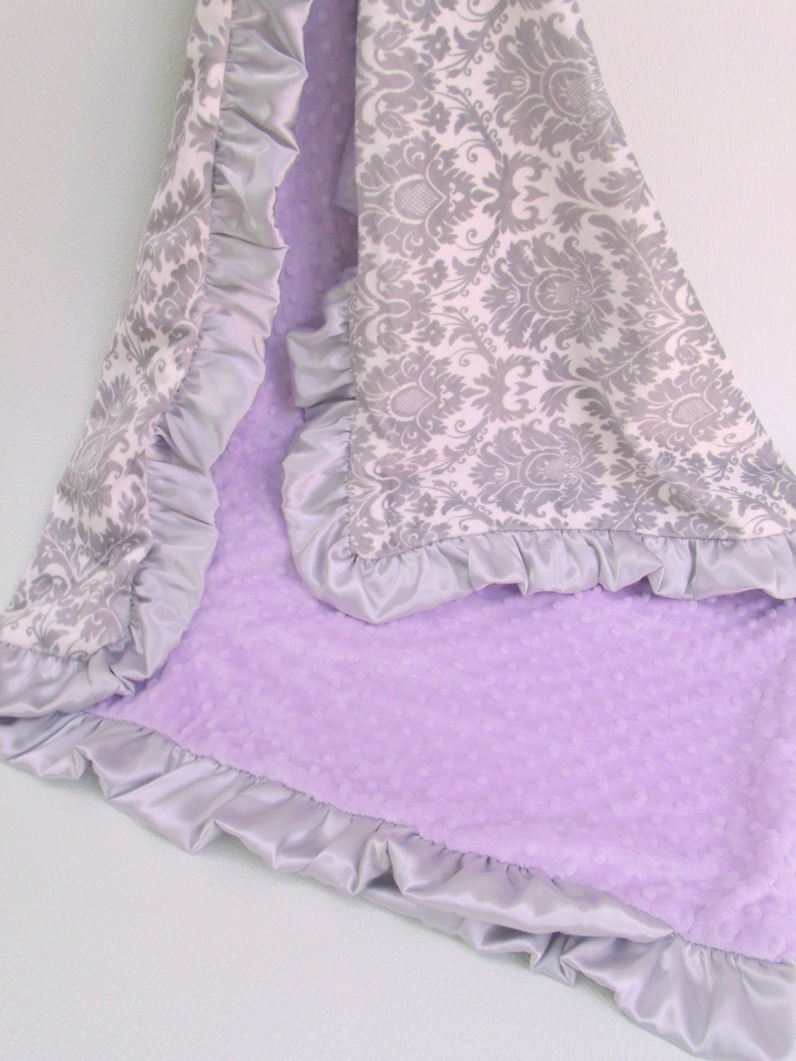 Lavender and Gray Damask Minky Baby Blanket Can Be