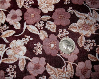 1960s Mod Brown Floral Dress Fabric - Over 2 Yards