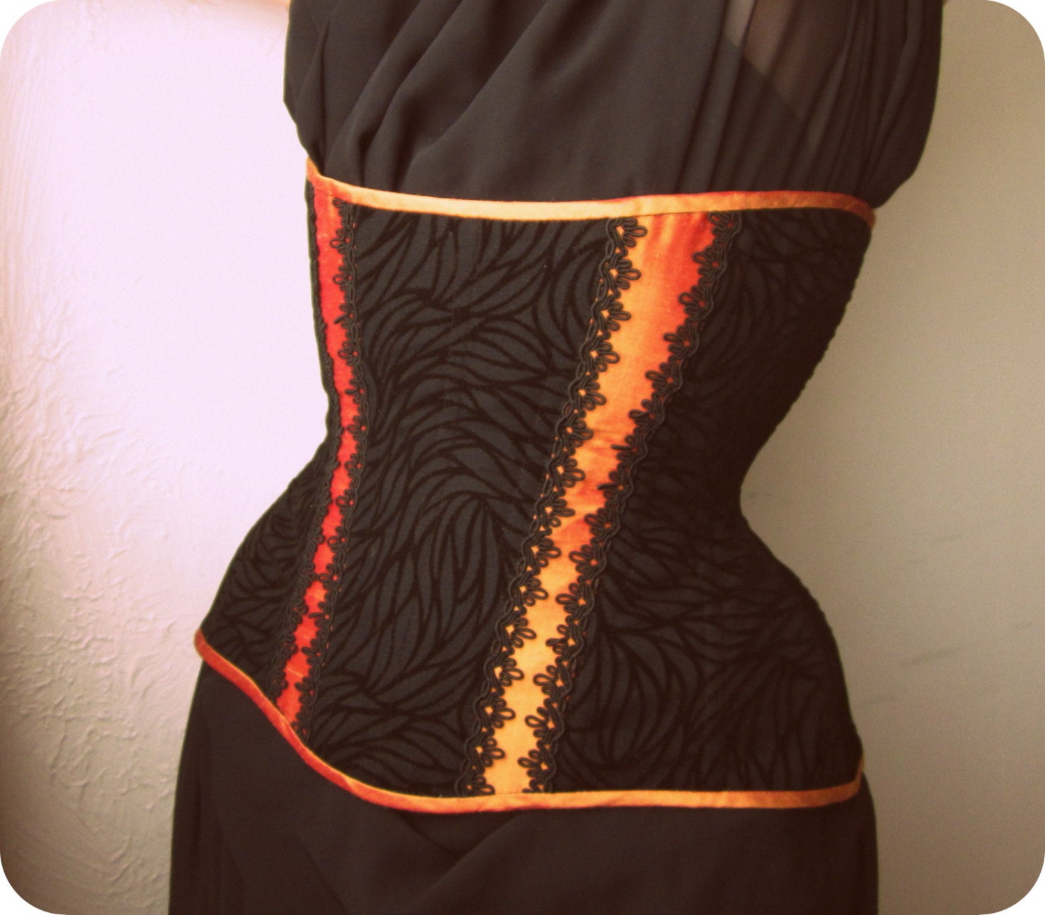 CLOSEOUT Halloween Corset 22 Corselet in Black Orange