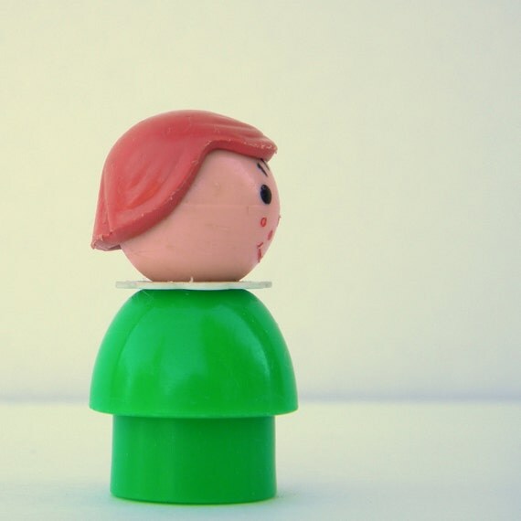 Vintage Fisher Price Little People Green Girl with Brown Hair