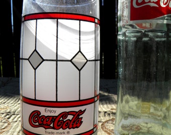 1980s Vintage Coke Memorabilia, Restaurant Style Coke Glass & Mexican Coke Bottle, Coca Cola Brand, Tiffany Stained Glass