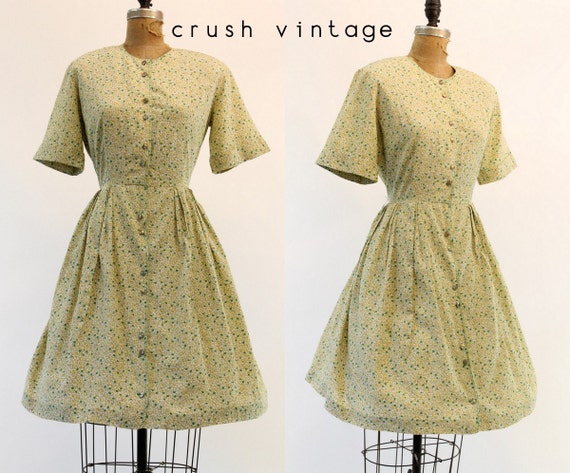 50s Button Down Dress M L / 1950s Cotton Frock / The Beauty in