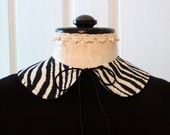 ZEBRA Peter Pan Collar // Detachable // Cotton Print // Medium // Trendy Fashion Accessory // Black & White // Tie Closure