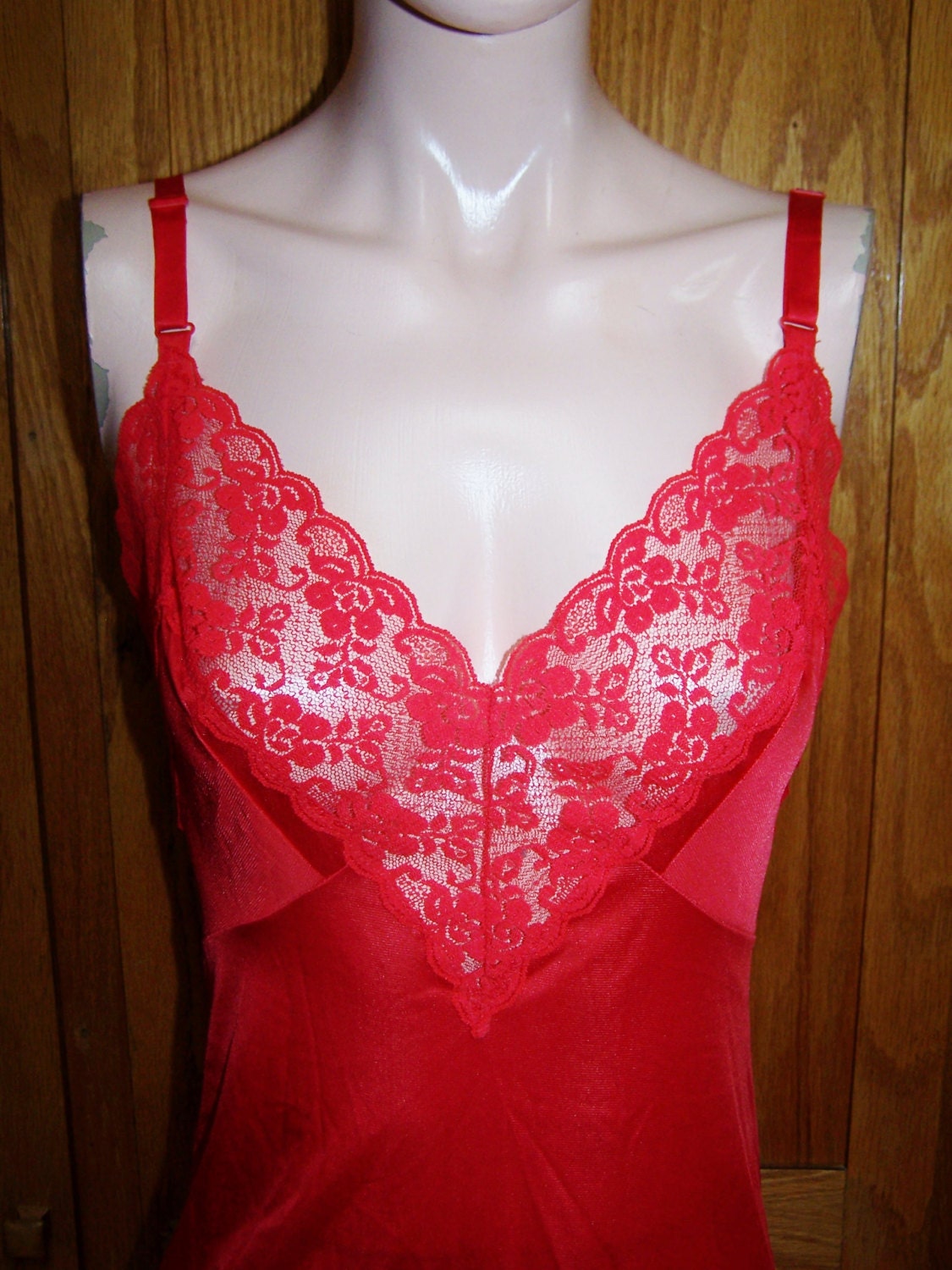 Red Lace slip dress Valentine Boudoir wear size 32