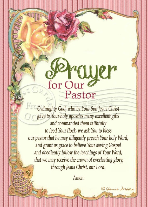 Prayer For Our Pastor Printable Prayer Frameable Art / Card