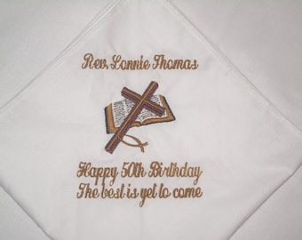 Custom Mens Monogrammed Handkerchiefs Personalized Handkerchiefs Cross Bible Church Pastors Handkerchief Pocket Square Elder