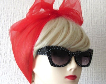 Chiffon Scarf in Red Vintage Nylon very Rockabilly, Pin Up. Deadstock 50s / 60s VLV