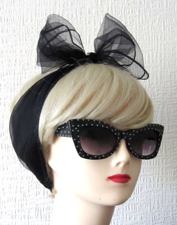 Vintage Nylon Chiffon Scarf in Black very Rockabilly Pin Up.