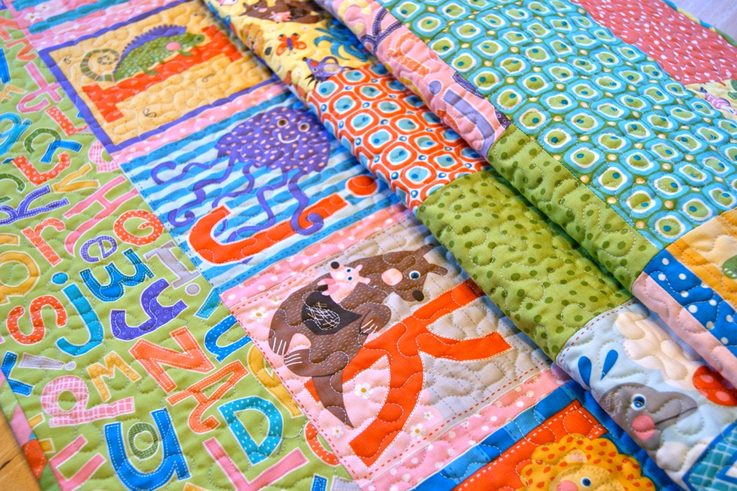 Quilt Baby Toddler ABC Menagerie Patchwork Handmade Nursery