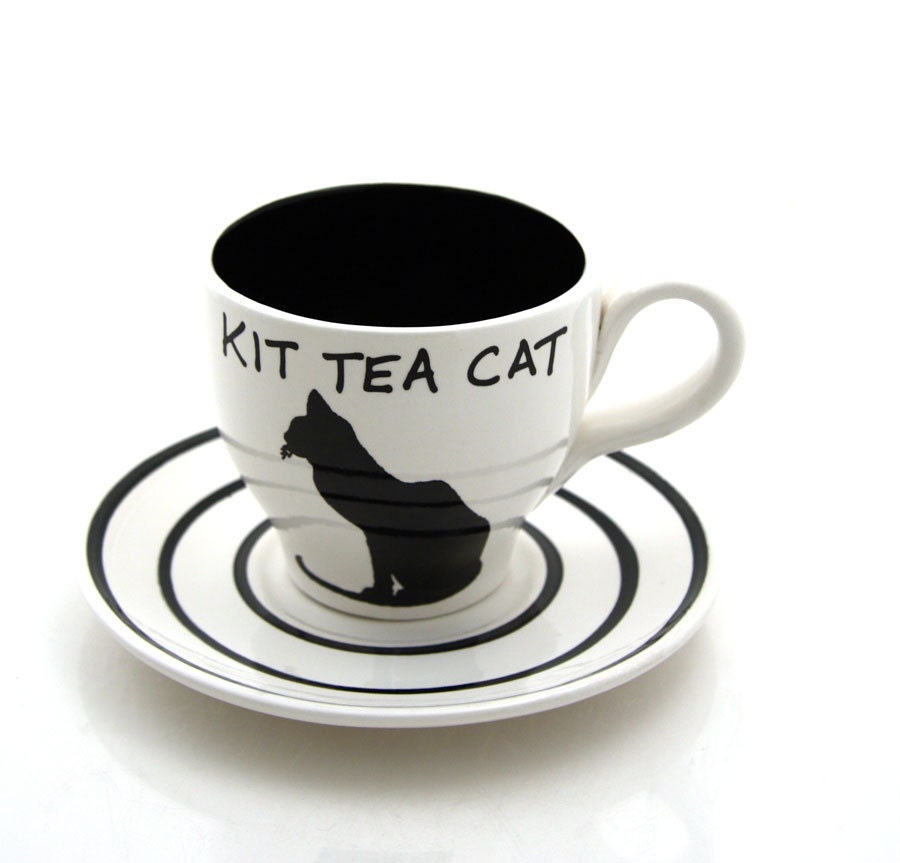 Cat teacup and saucer kit tea cat great gift for pet lover