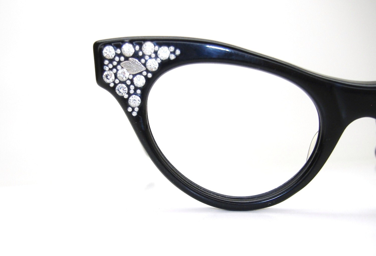 Vintage 50s Black Rhinestone Cats Eye By Vintage50seyewear On Etsy 