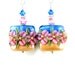 Floral Earrings, Pink Flower Earrings, Pink Blue Beige Beadwork Earrings, Lampwork Earrings, Glass Bead Dangle Earrings - Hawaiian Vacation