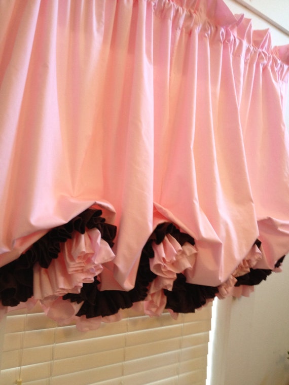 Pink Double Ruffle Balloon Curtain with Chocolate Brown Second