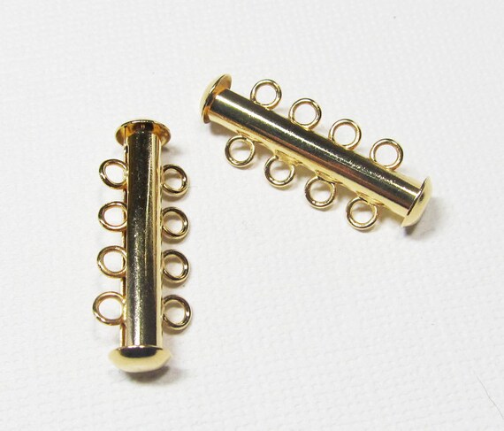 Metal Slide Bar Clasps Gold Plated 4-hole 2 clasps by beadparty