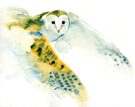 BARN OWL Original watercolor painting 10x8inch by dimdi on Etsy