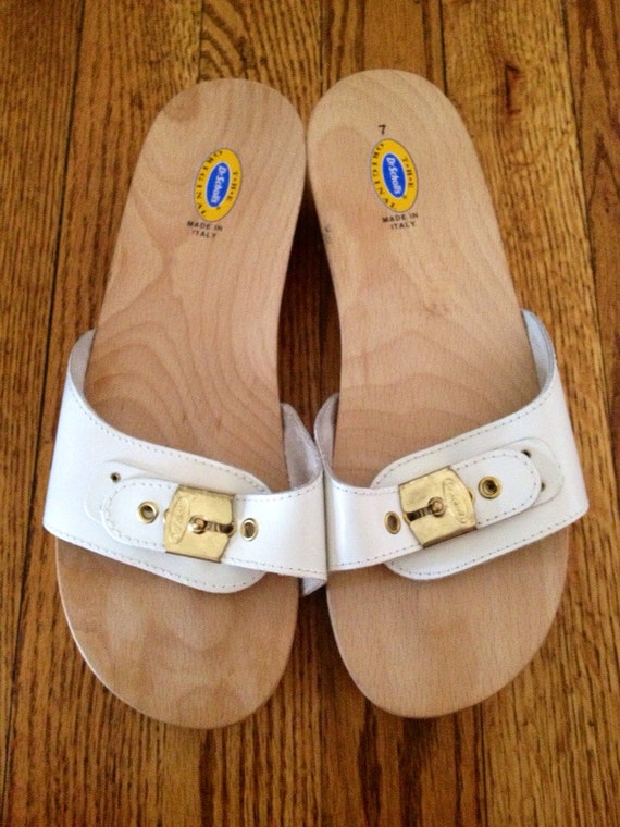 Dr. Scholl's Classic Wooden Sandals in White by BrassPearVintage