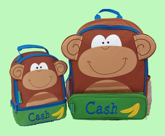 Personalized Stephen Joseph MONKEY Themed Sidekick Backpack and Lunch Pal Lunchbox