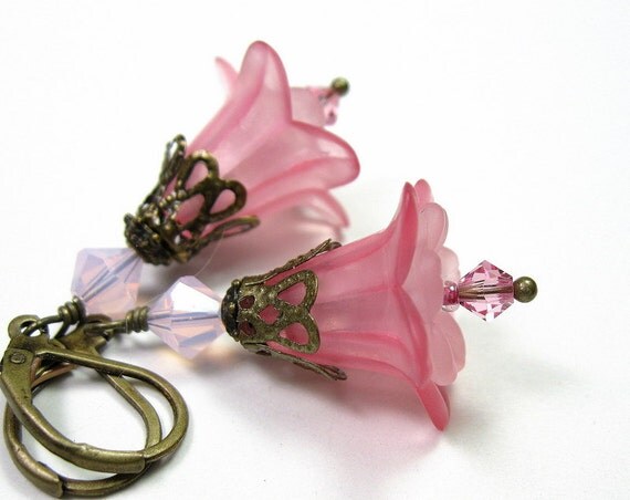 Flower Earrings Rose Pink Swarovski Crystal by jewelrybyNaLa