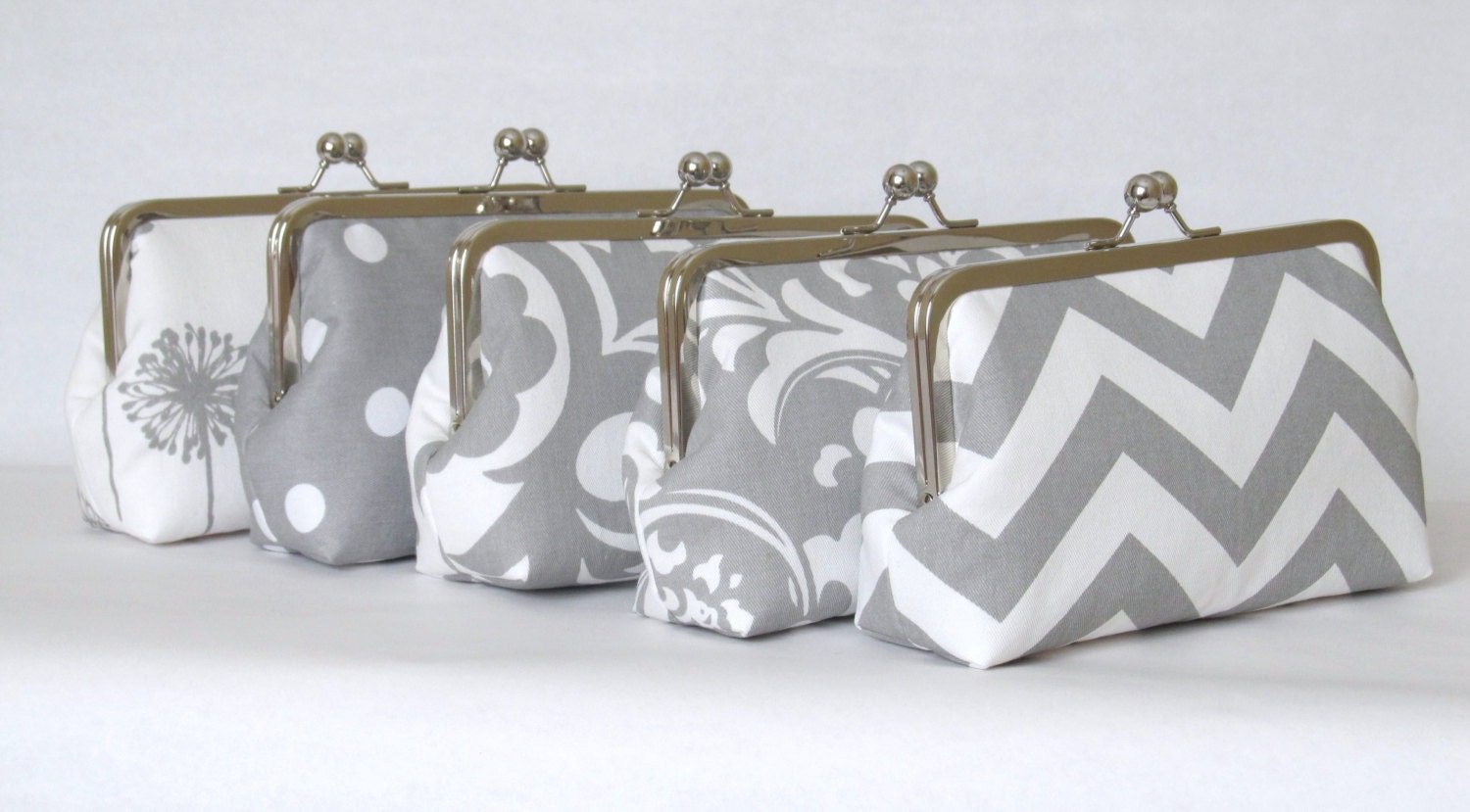 SALE 20% OFF 5 Premier Print Bridesmaid Clutches,Grey And White Custom Clutches,Bridal Accessories,Bridesmaid Gifts