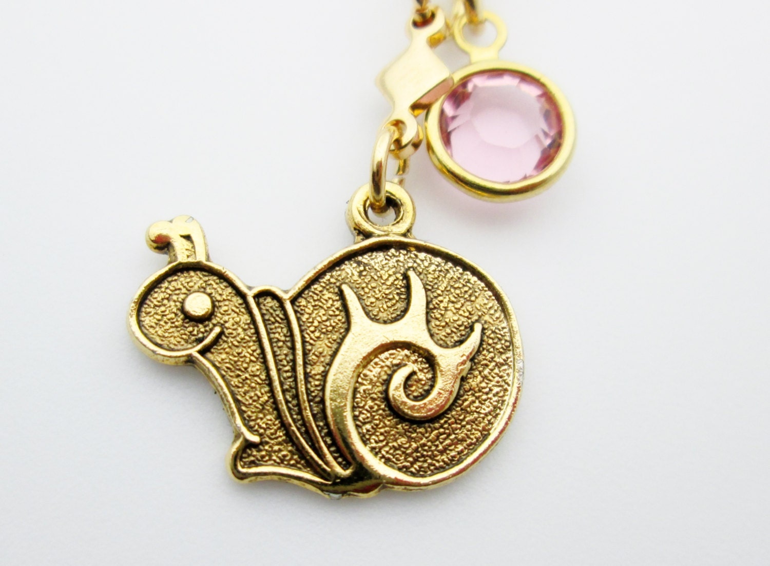 Snail Charm Necklace B012. Gold Plated Snail Charm with Pink