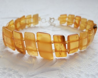 Charming Rich Honey Lemon Butterscotch Baltic Amber Parallelogram Beads Bracelet