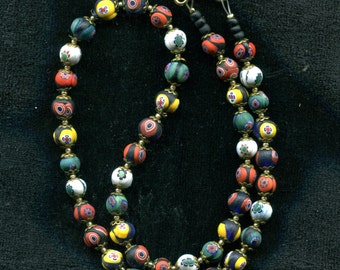 Vintage Venetian Murano Millefiori 7-8mm Round Matte Beads, B1452*