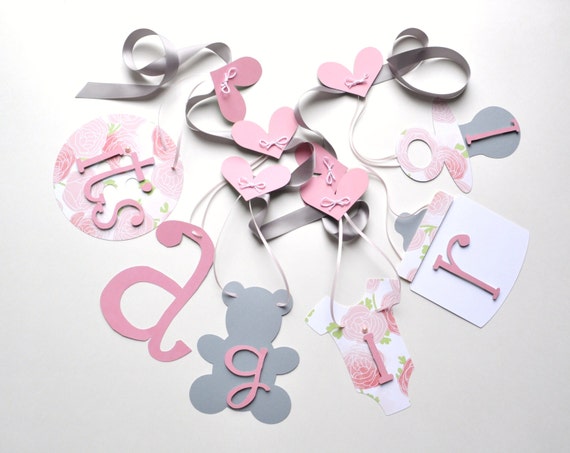 Pink and grey baby shower decorations baby it's a girl banner by ParkersPrints on Etsy Il_570xn