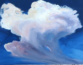 Thunder Cloud,Framed original oil painting on hardboard. Original oil. Framed. By Yvonne Wagner. Skies. Nuages. 8 x 10. Storm. Sale.