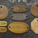 Vintage BRASS TAGS Vintage Numbered Oval 2-Hole Dog Coal Miner Locker Round Square Rectangle