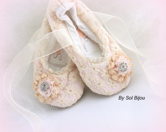 Ballet Flats for Girls- Wedding Ballerina Slippers in Champagne and ...