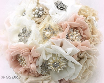 Brooch Bouquet, Blush, Ivory, Tan, Beige, Champagne, Wedding Bouquet, Jeweled Bouquet, Gatsby Wedding, Lace Bouquet, Elegant, Pearls