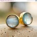 Gold Baby Blue Chalcedony Studs -Baby Blue- Round Cut, Something Blue