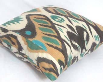 torques, brown, off white, ikat pillow case, 20x20 inches or 50x50 cm, oriental decoration, ikat fabric, accent pillow, BEST PRICES for ikat