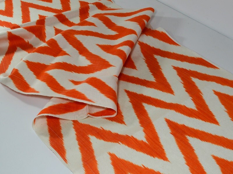 Chevron orange ikat fabric chevron textile hand woven by SilkWay