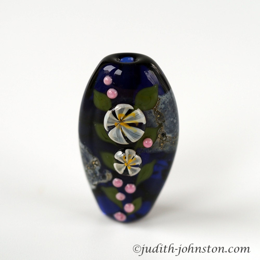 Purple Lampwork Bead with raised flowers