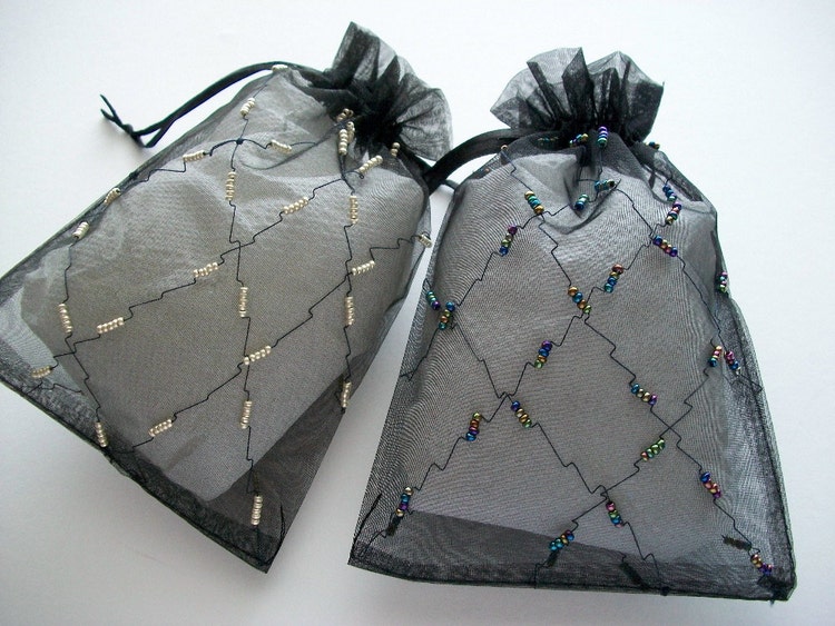 Black Gift Bags Sheer Organza Drawstring by HandcraftedorVintage