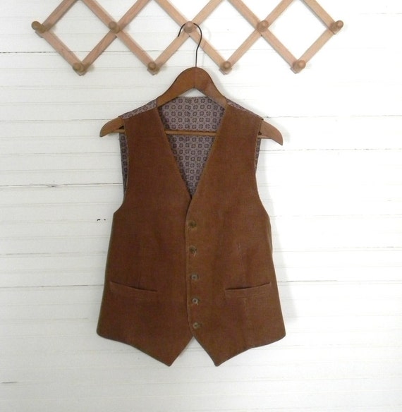 Mens Vintage Vest Brown Vest Corduroy Vest by CarolinaVintageCo