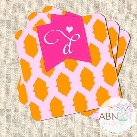 Monogrammed Coasters - IKAT Collection - Set of 10 Il_570xn
