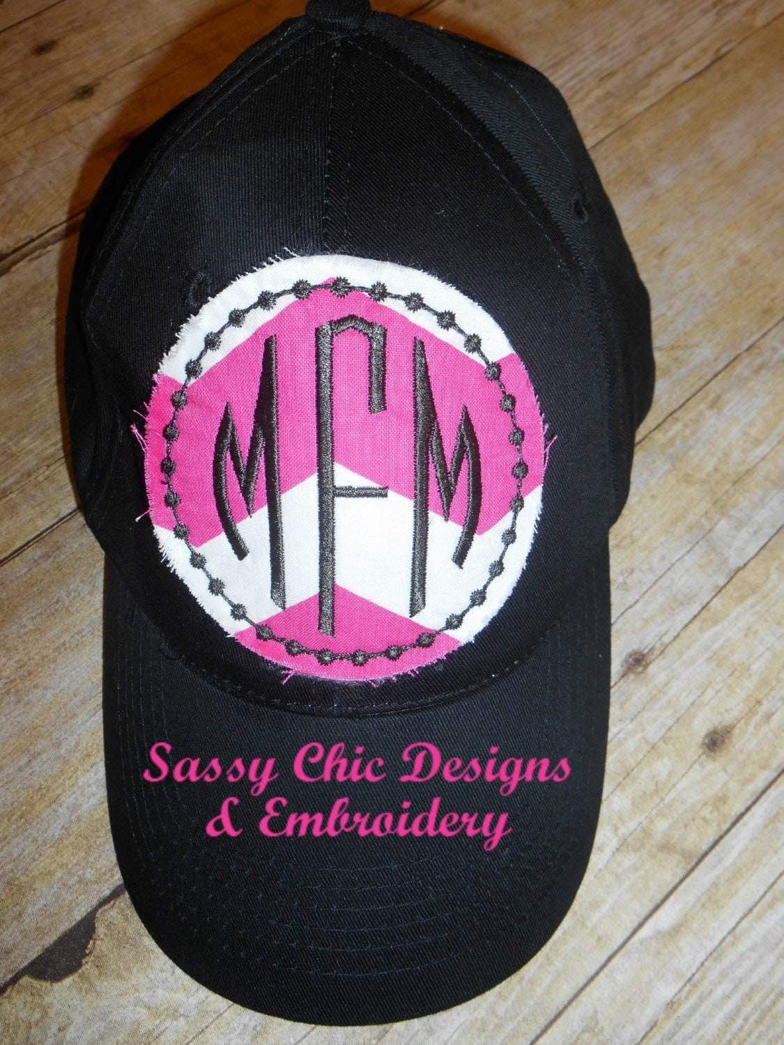 Monogrammed Ladies Baseball Hat Circle by SassyChicEmbroidery