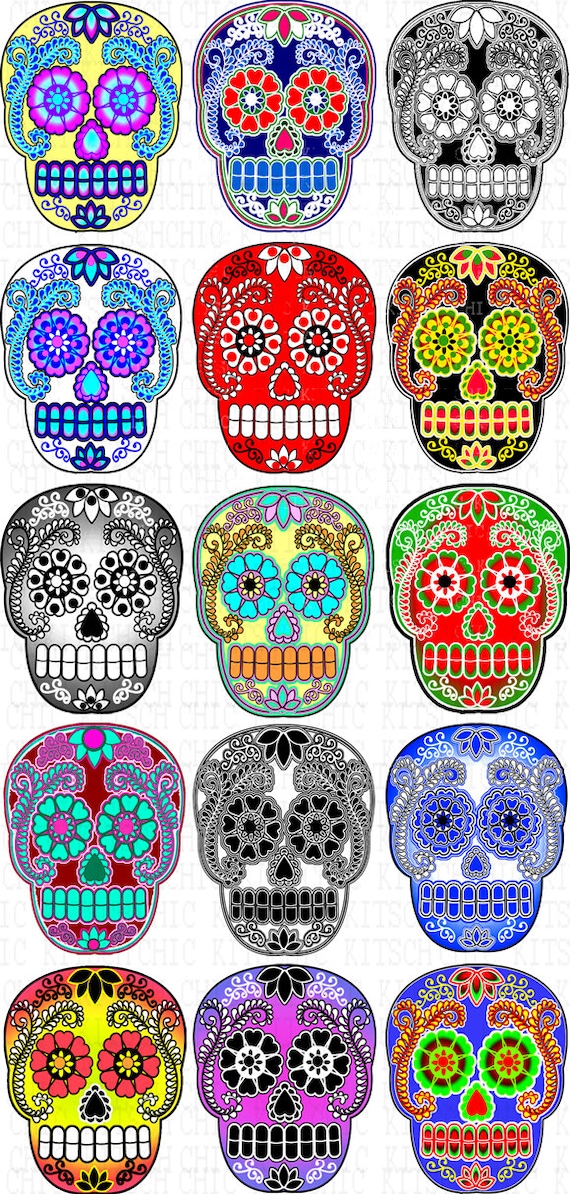 Items similar to Colorful Sugar Skull Digital Pictures on Etsy
